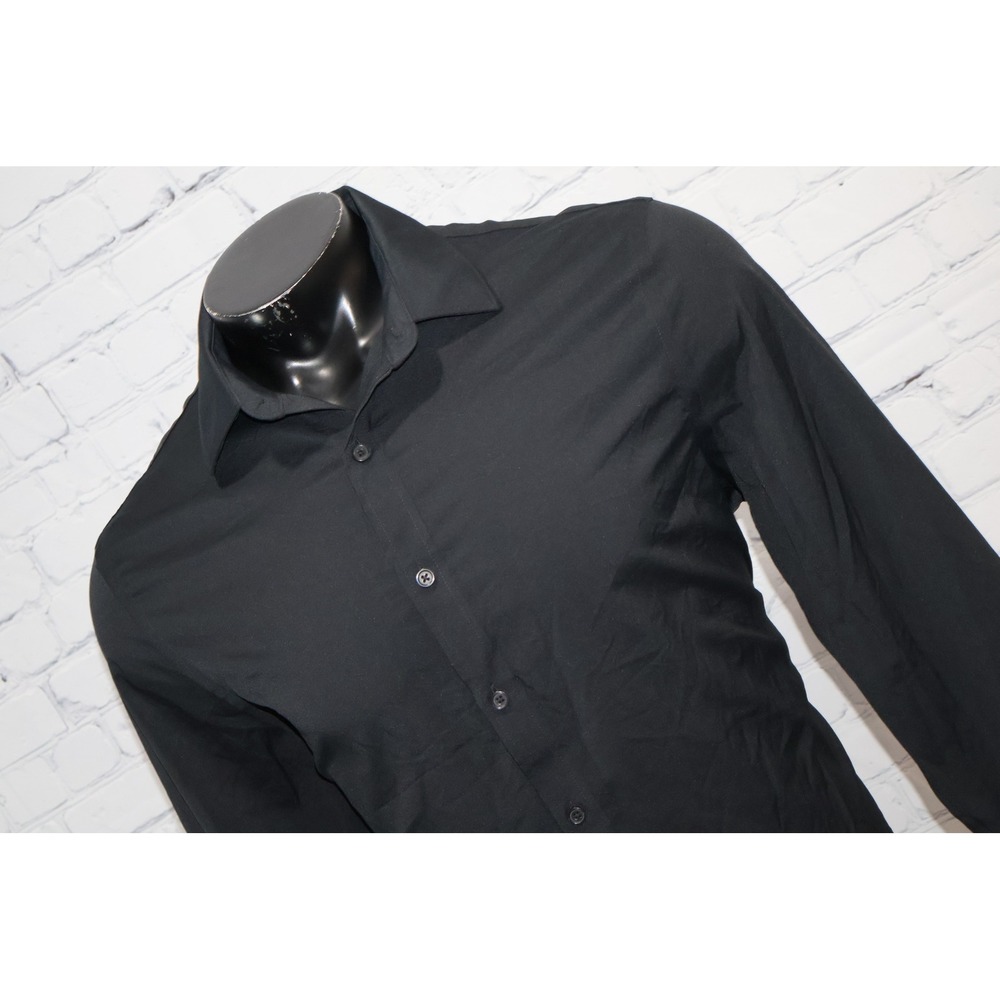 Express Button Down Men Large Black Extra Slim Performance Stretch Dress Shirt